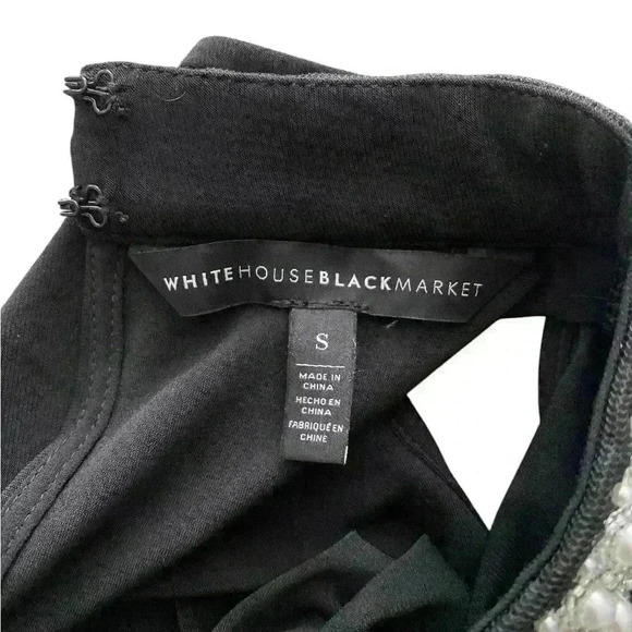 WHITE HOUSE BLACK MARKET Black Sleeveless Faux-Pearl-Neck Top - Picture 6 of 7